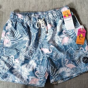 NWT Ron Jon Tropical Blue and Pink Board Shorts Size Medium 17" Length
